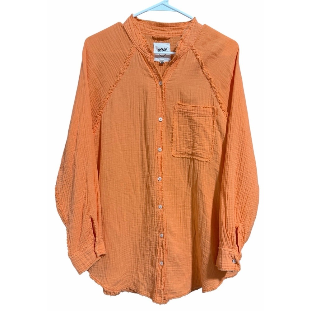 Aerie Gauzy Coverup Shirt Mango Orange Women's Size Small